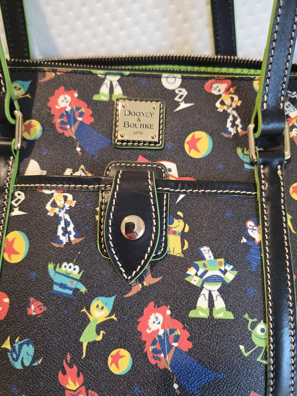 Dooney & Bourke Black Toy Story Print Tote with Neon Green Trim - Picture 2 of 14